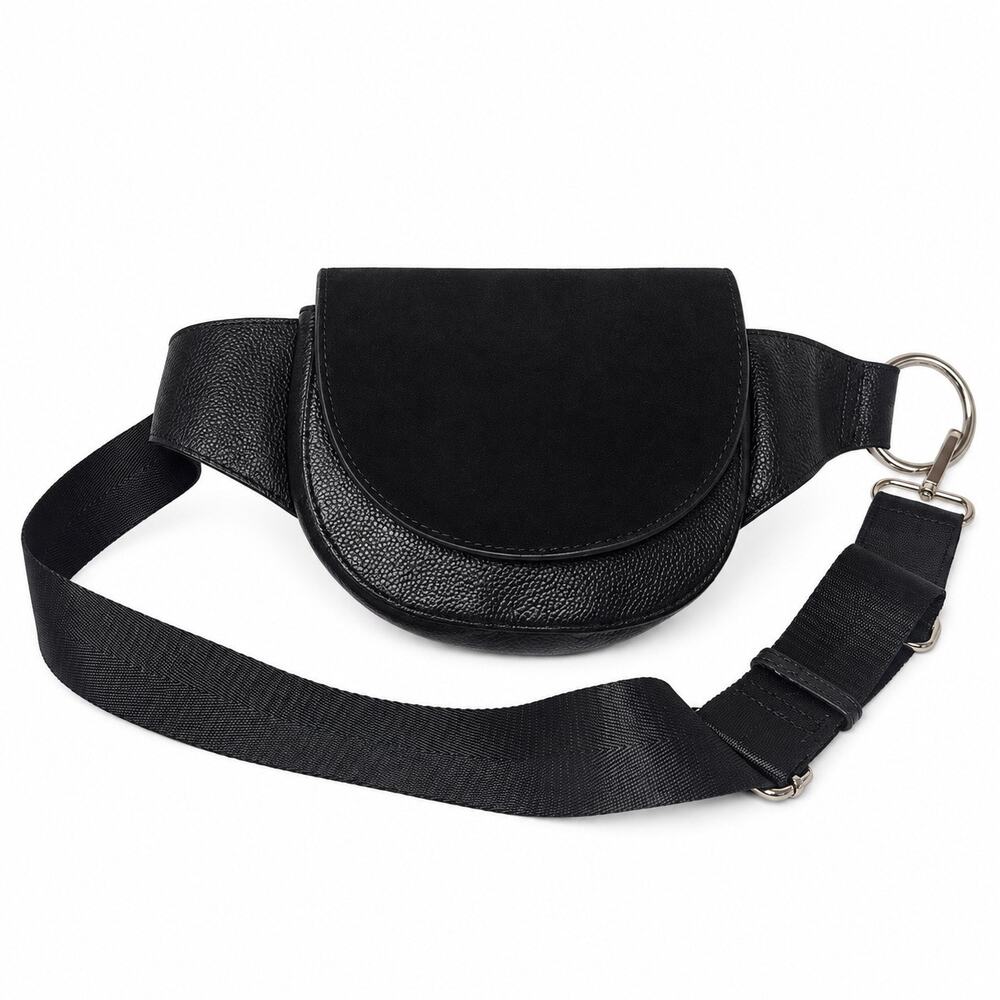 Melrose and Market Pebbled Leather Belt Bag Black Crossbody Fanny Pack Womens